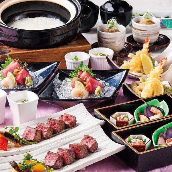 <華ーHANAー>旬のお造りと牛炭火焼ステーキを楽しむプラン お料理のみ4,500円(税込)全7品