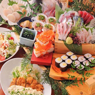 ★おすすめNO1コース★<2H飲放+地酒も飲放題!>忘年会にお勧め!生かきがのった【豪華上舟盛り】