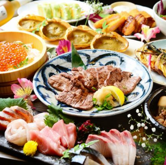 《2時間飲み放題付き!》★11~1月★旬のお刺身七種盛り/ずわい蟹の天麩羅/黒毛和牛ローストビーフなど【黒毛和牛コース】7,000円!